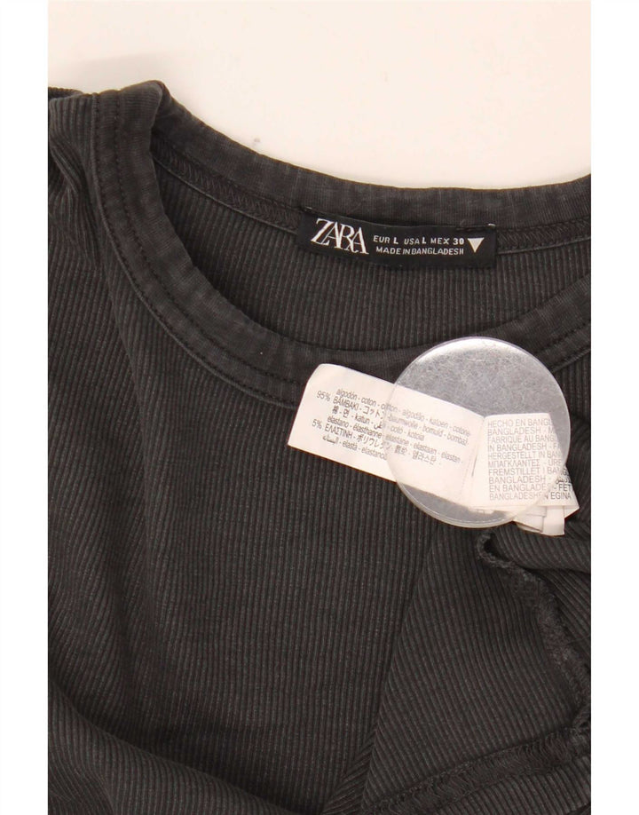 Top feminino Zara manga comprida UK 14 grande algodão cinza
