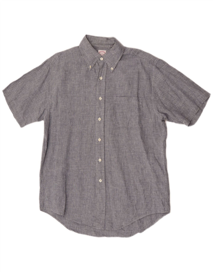 Camisa masculina de manga curta Brooks Brothers azul médio Houndstooth