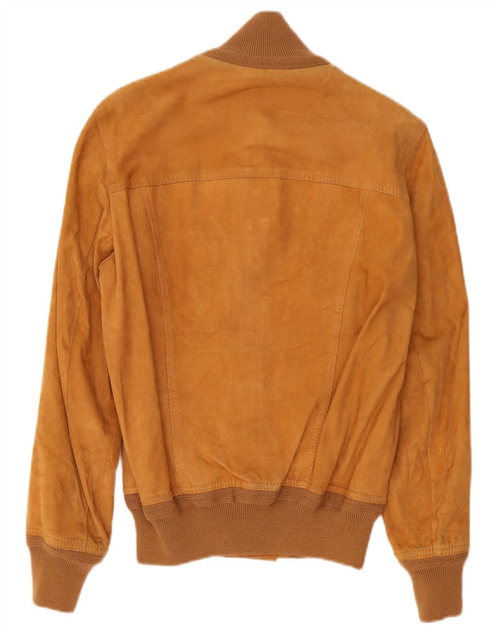 Jaqueta bomber masculina vintage de camurça IT 48 couro bege médio