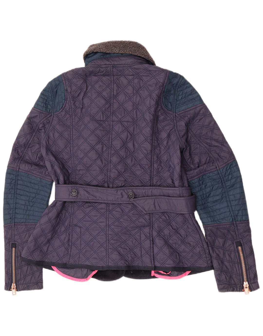 Jaqueta acolchoada feminina Superdry UK 14 médio azul marinho colorblock nylon