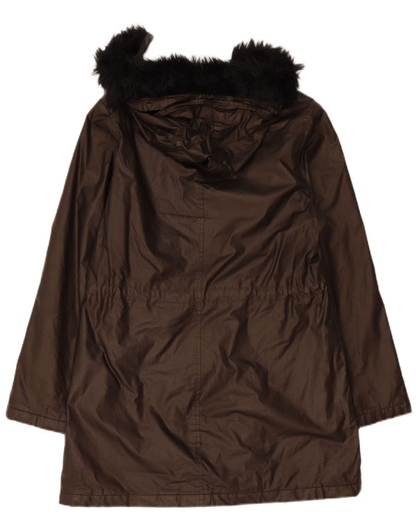 Jaqueta parka feminina com capuz Marks & Spencer Reino Unido 10 pequena poliamida marrom