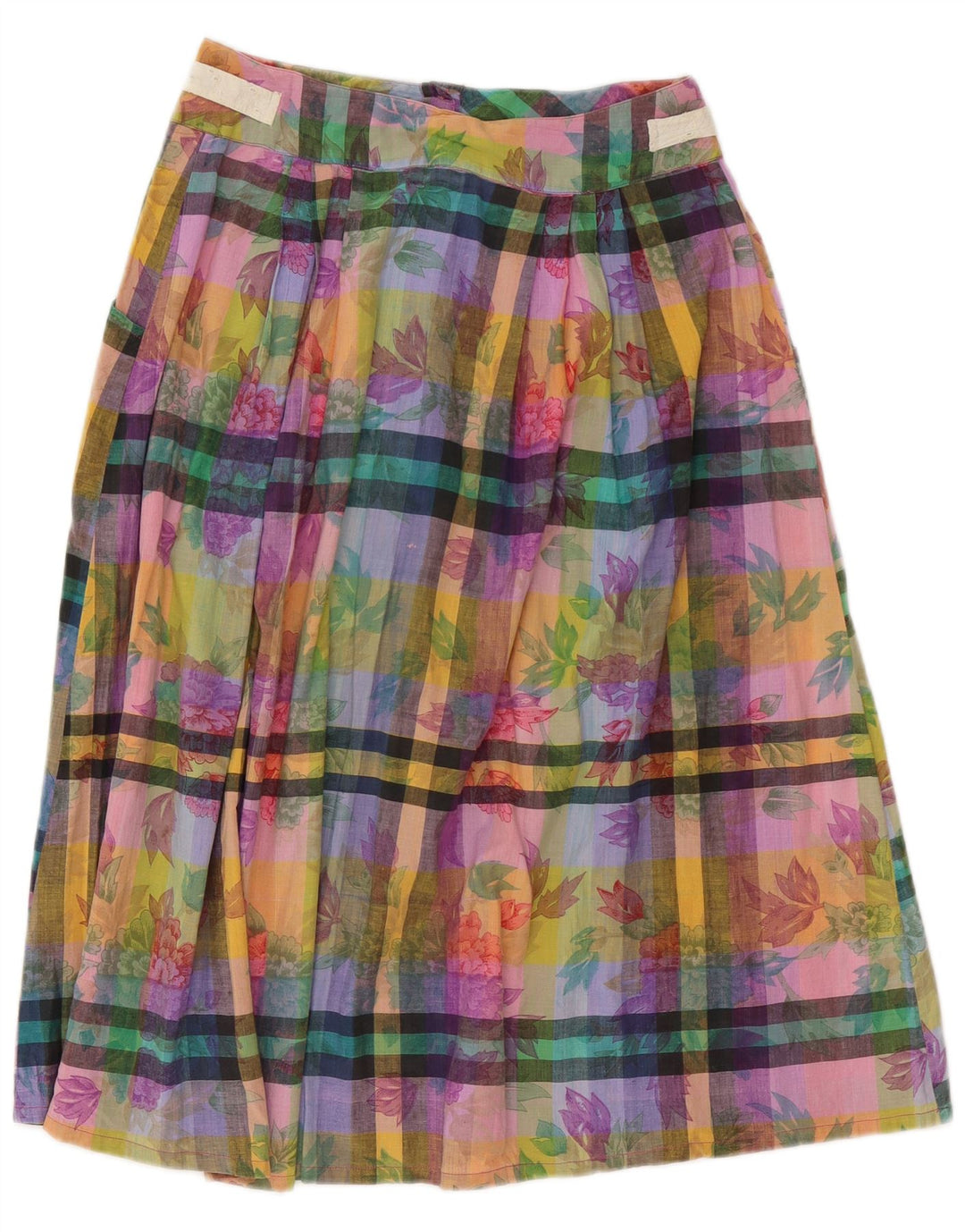 Saia feminina vintage evasê média W28 algodão floral multicolorido