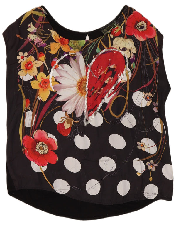 Blusa feminina sem mangas Desigual Top UK 18 XL preto floral