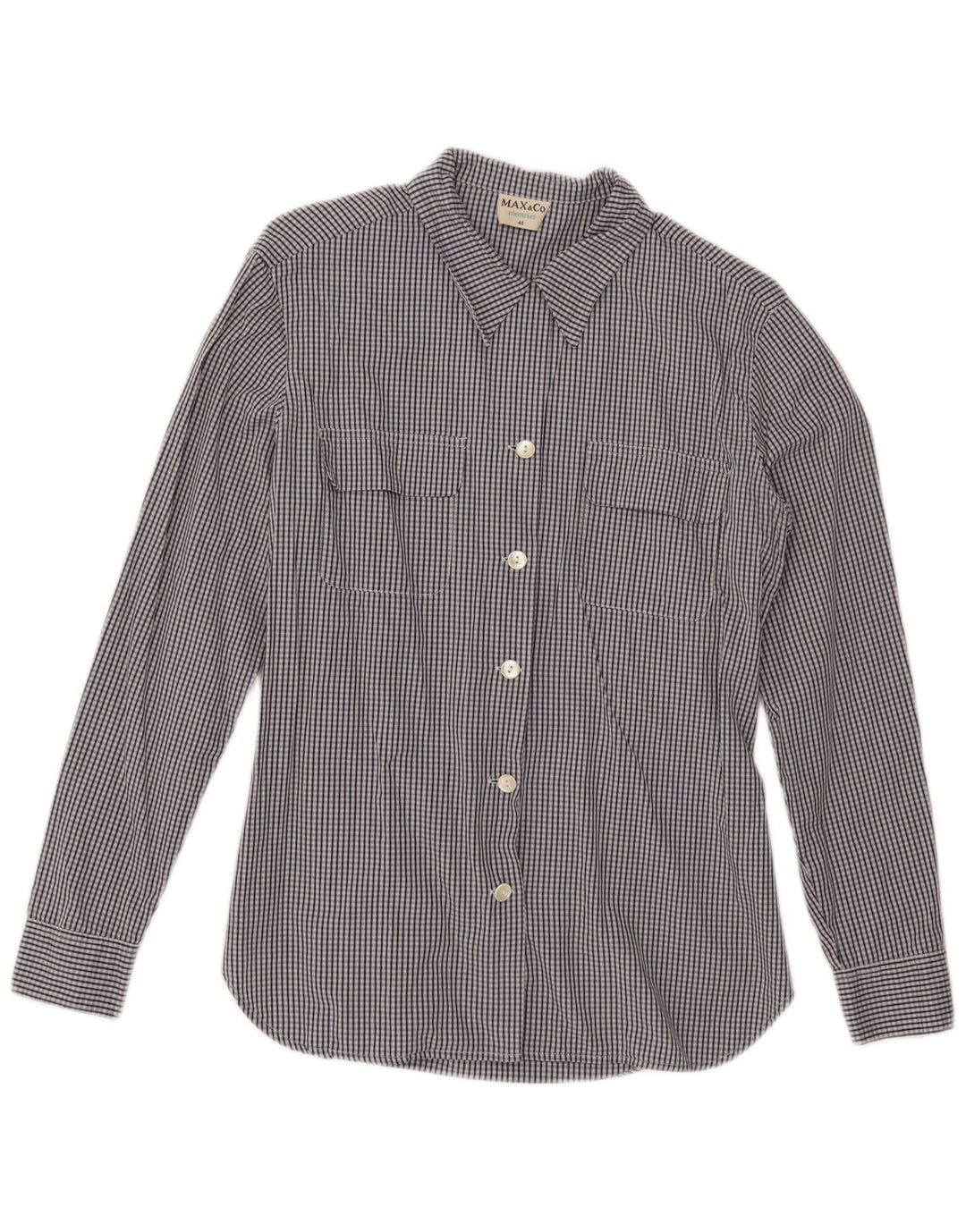 Camisa feminina Max & Co. IT 46 grande algodão xadrez azul marinho