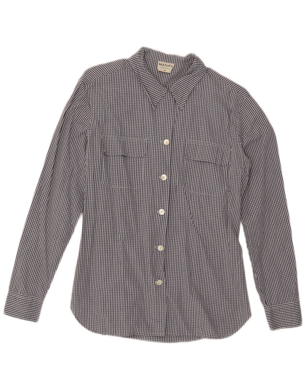 Camisa feminina Max & Co. IT 46 grande algodão xadrez azul marinho