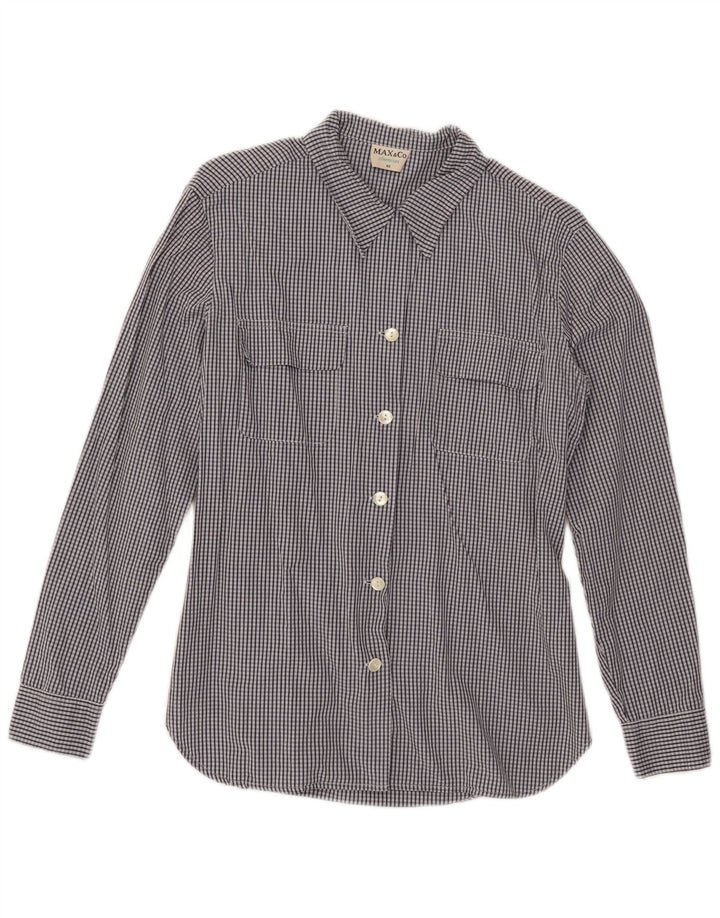 Camisa feminina Max & Co. IT 46 grande algodão xadrez azul marinho