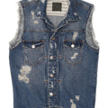 Zara Mens Distressed Denim Gilet UK 36 Pequeno Azul Algodão