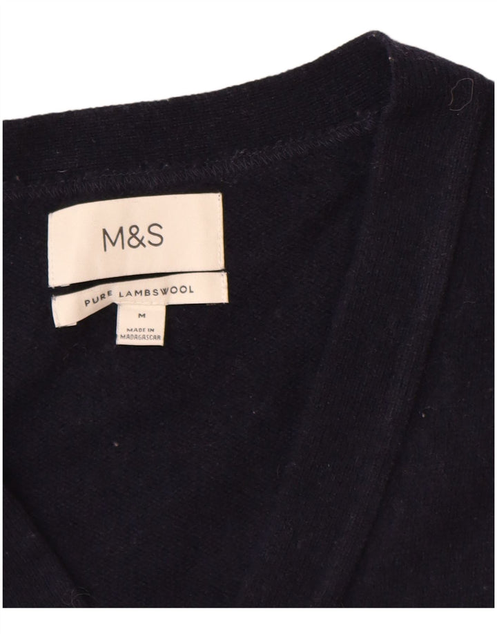 Suéter cardigã masculino Marks & Spencer médio azul marinho lã de cordeiro