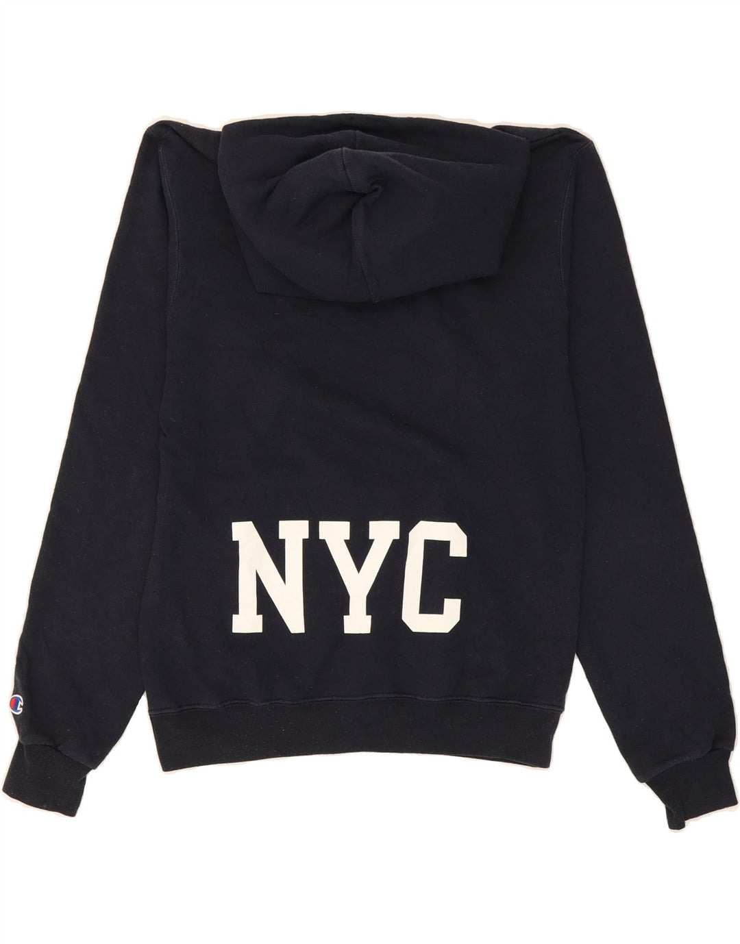 CHAMPION Mens Graphic Hoodie Jumper Small Navy Blue Vintage Champion and Second-Hand Champion from Messina Hembry 