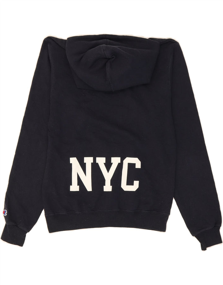 CHAMPION Mens Graphic Hoodie Jumper Small Navy Blue Vintage Champion and Second-Hand Champion from Messina Hembry 