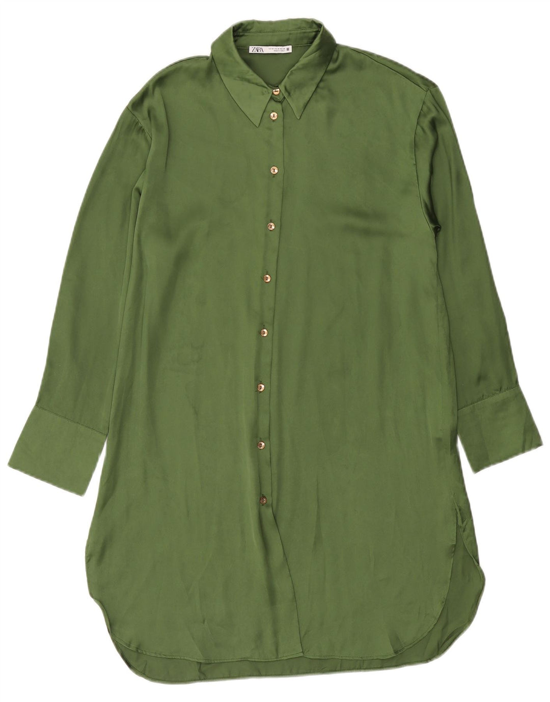 Vestido camisa feminino Zara UK 14 poliéster verde médio