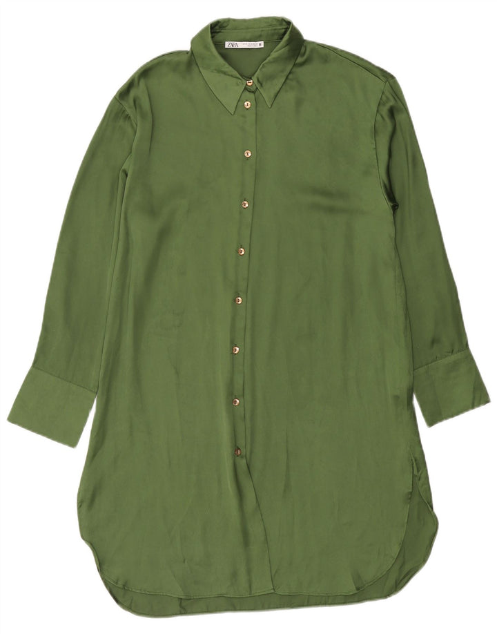 Vestido camisa feminino Zara UK 14 poliéster verde médio