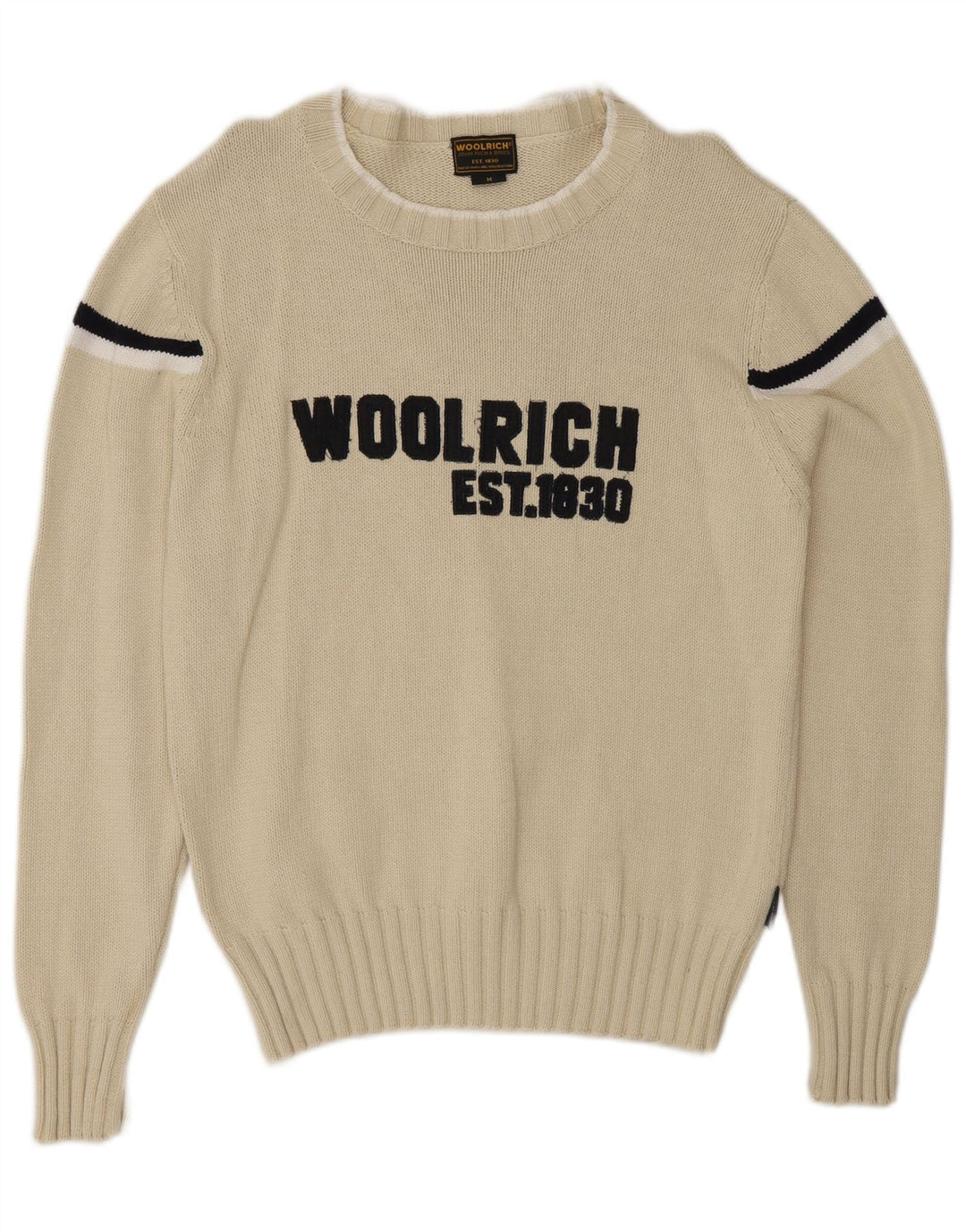 Suéter masculino Woolrich com gola canoa e listrado branco médio