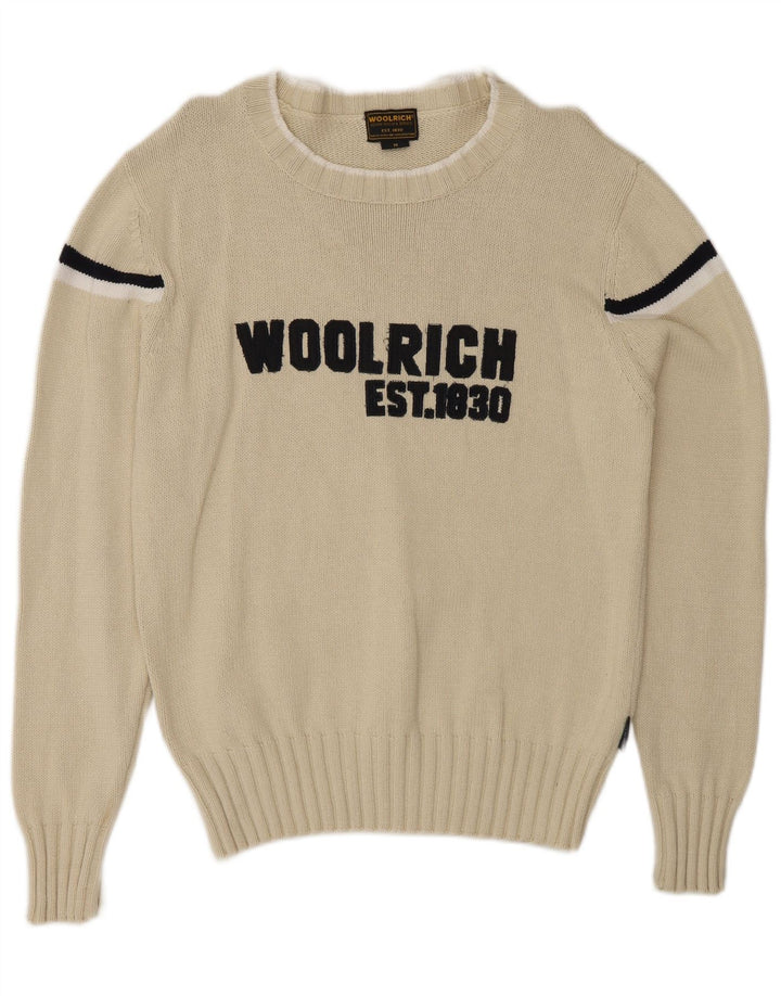 Suéter masculino Woolrich com gola canoa e listrado branco médio
