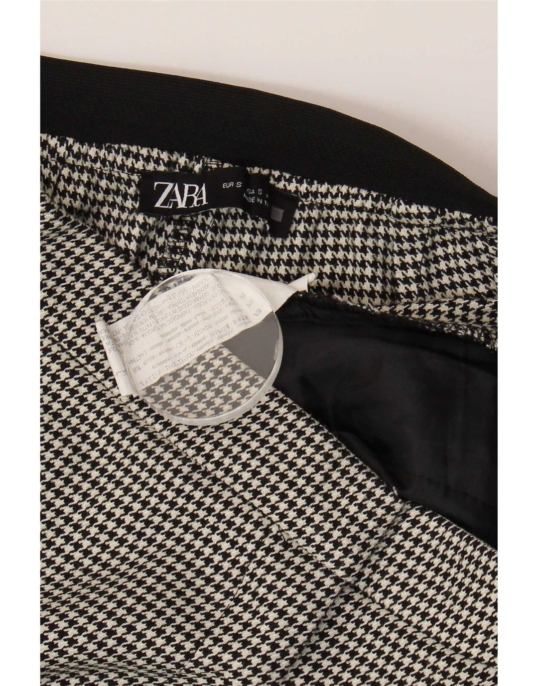 Zara Calça Chino Feminina Slim Pequena W26 L27 Poliéster Houndstooth Preto