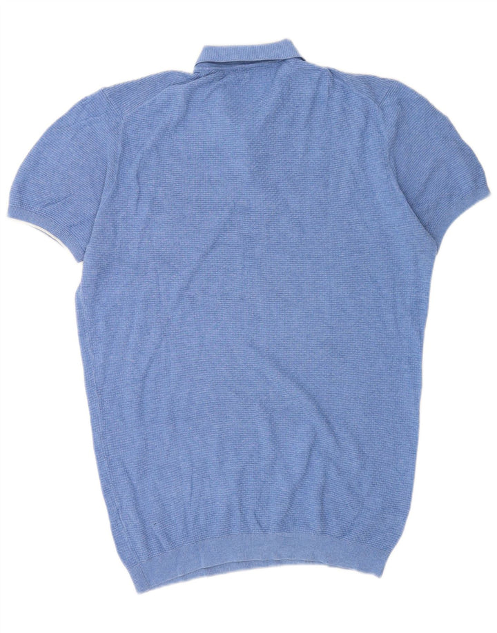 Suéter masculino Massimo Dutti de manga curta com gola polo grande azul