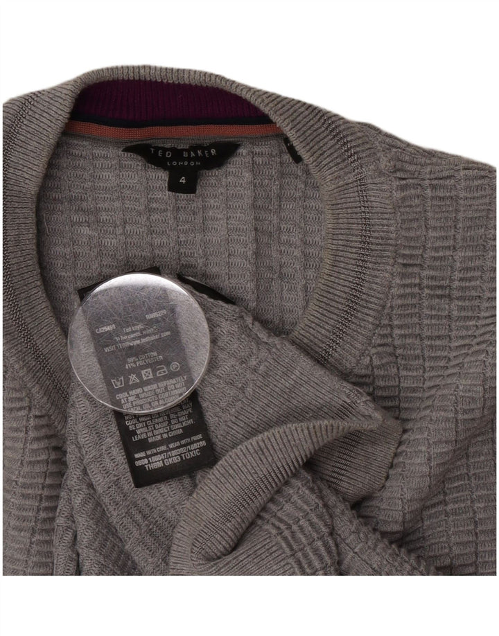 Suéter masculino Ted Baker com gola redonda tamanho 4 grande algodão cinza