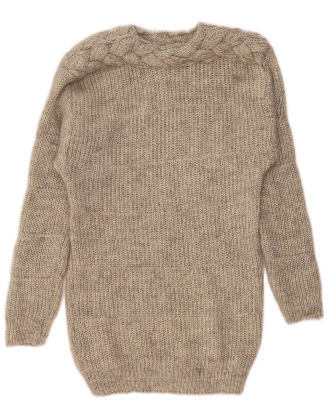 Suéter feminino vintage com gola redonda e palangre UK 14 cinza médio