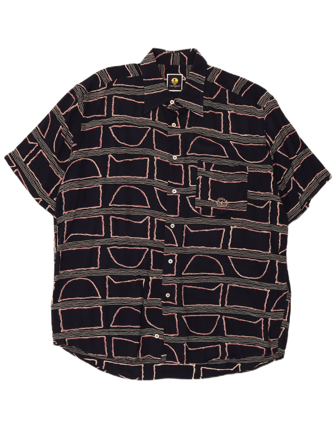 Camisa masculina de manga curta Navigare grande viscose geométrica azul marinho