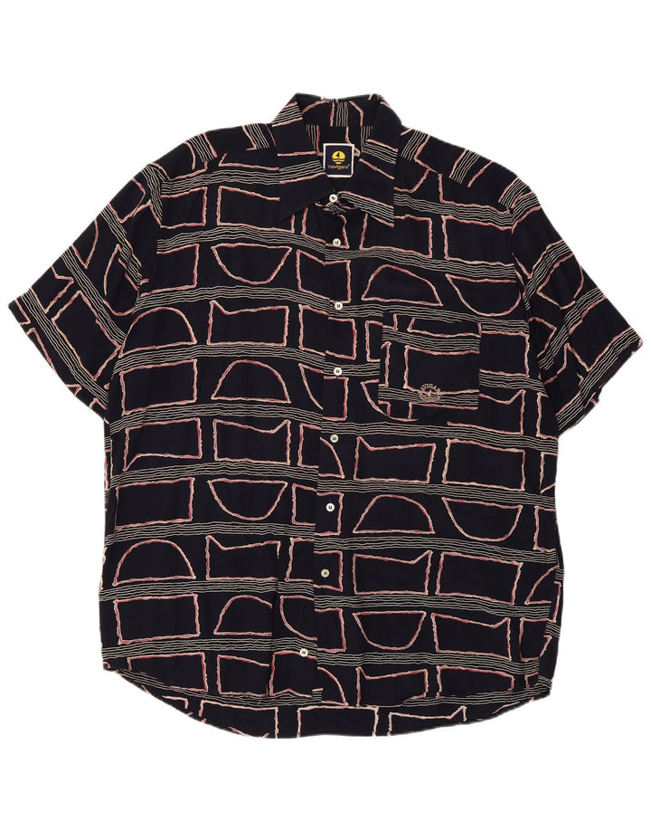Camisa masculina de manga curta Navigare grande viscose geométrica azul marinho