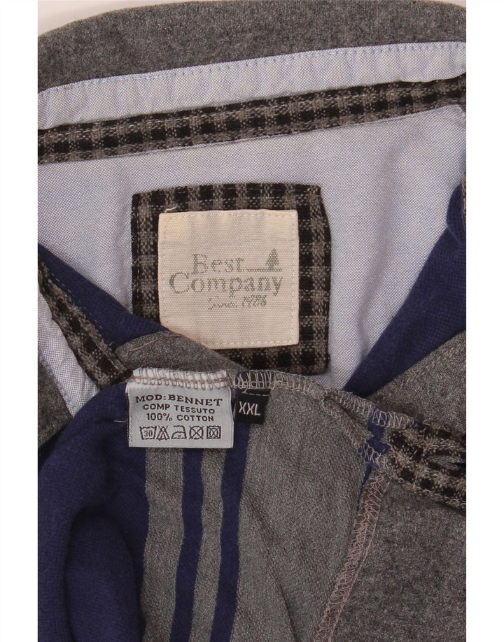 Camisa polo masculina de rugby de manga comprida da Best Company 2XL algodão listrado cinza