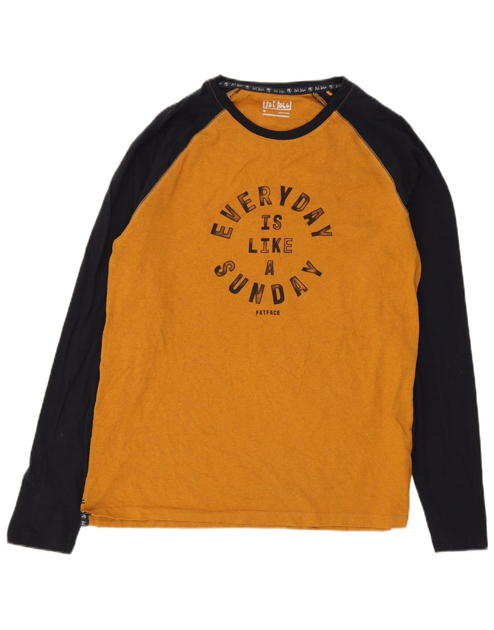 Top gráfico masculino Fat Face manga comprida algodão colorblock amarelo médio