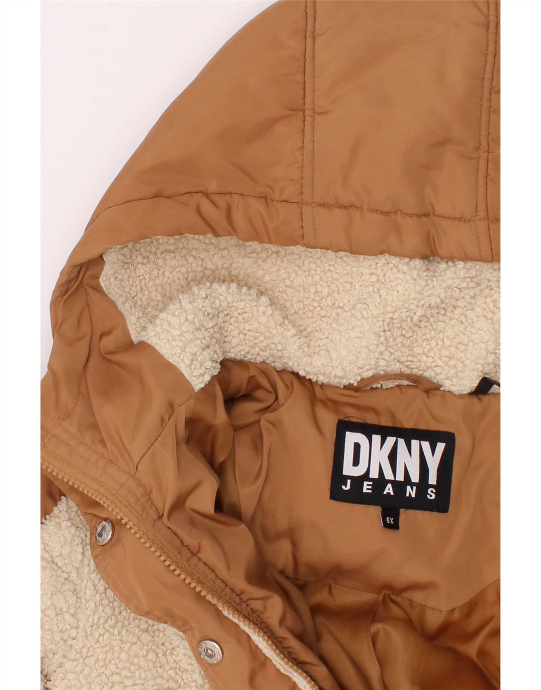 Jaqueta acolchoada com capuz para meninas Dkny 5-6 anos poliéster colorblock marrom