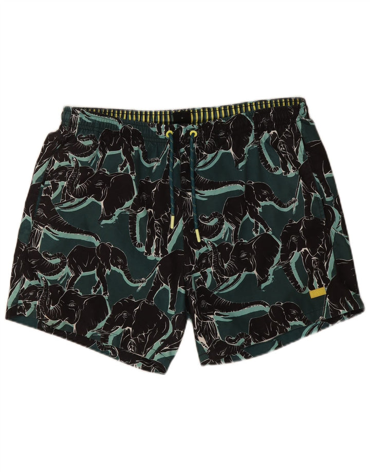 Hugo Boss Shorts de natação masculino verde médio com estampa animal