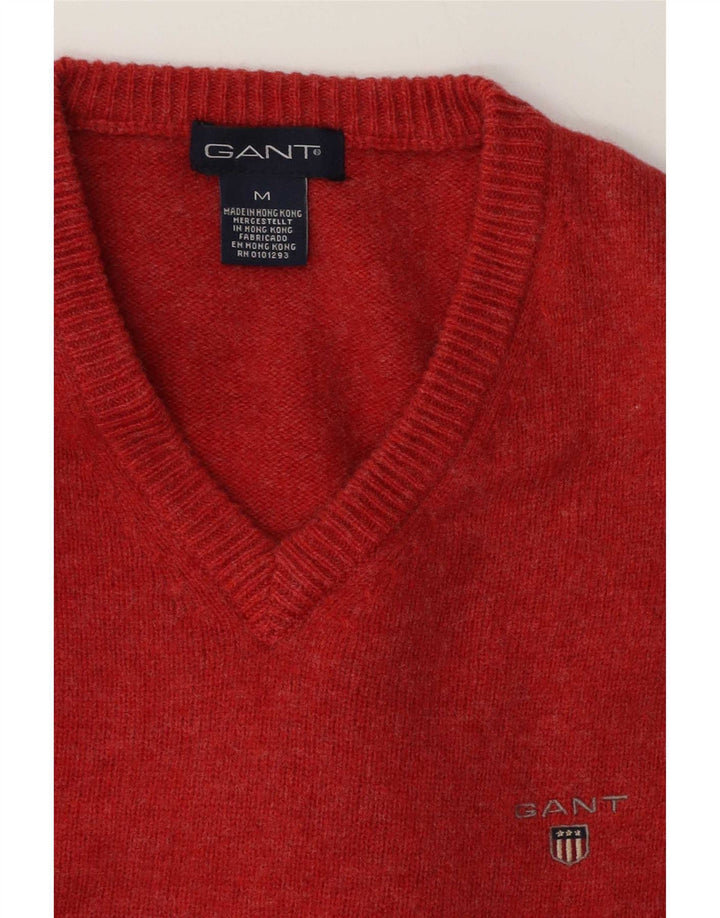 Suéter masculino Gant com decote em V, lã de cordeiro vermelha média