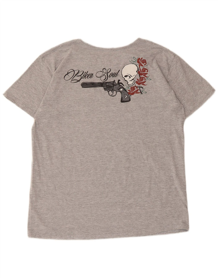 Camiseta feminina vintage com estampa gráfica UK 14 poliéster manchado cinza médio
