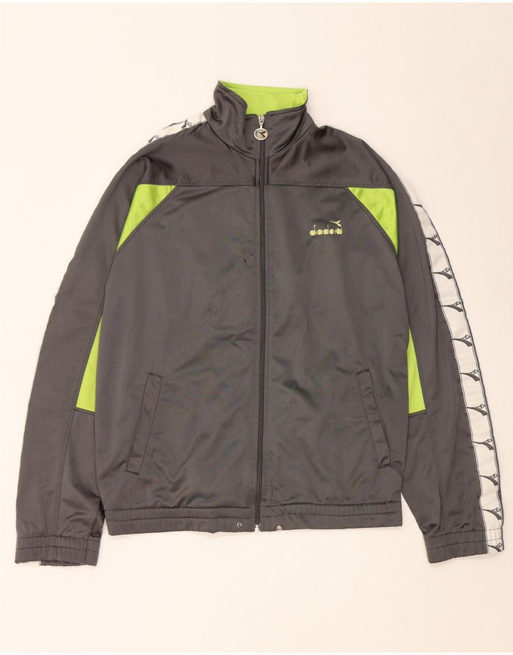 Diadora Mens Graphic Tracksuit Top Jacket UK 40 Medium Grey Colourblock