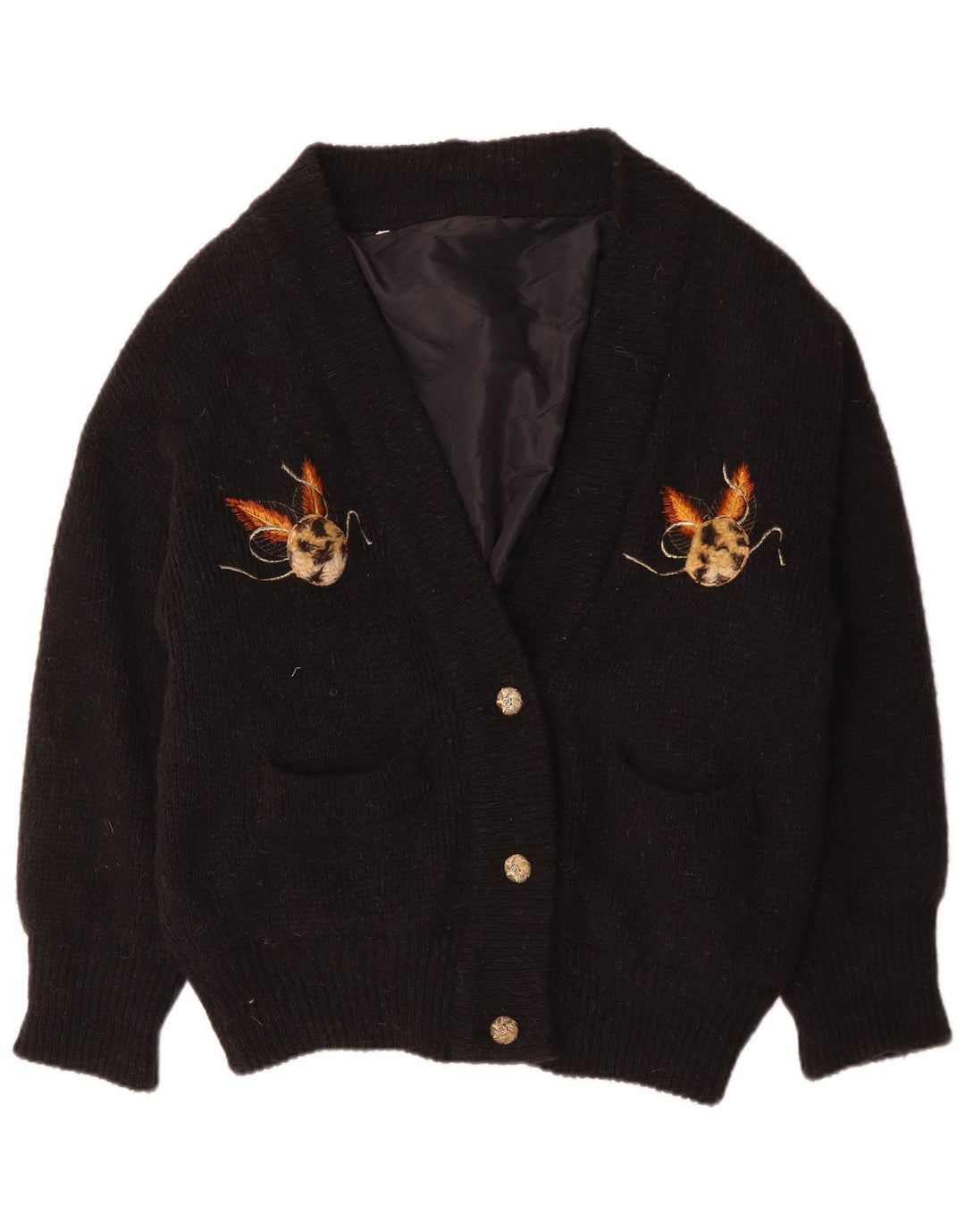 Suéter cardigã feminino vintage com estampa oversized Reino Unido 14 médio preto