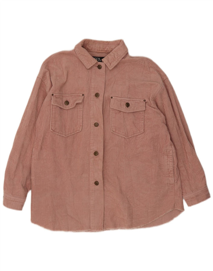Camisa feminina de veludo cotelê Zara UK 10 pequena rosa