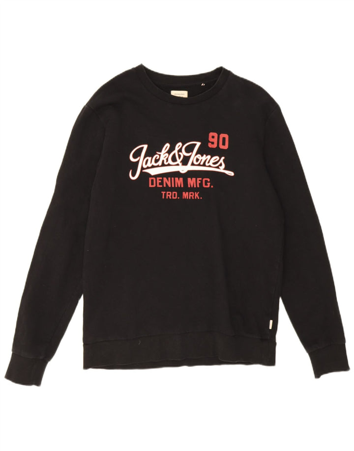 Jack & Jones moletom gráfico masculino jumper grande algodão preto