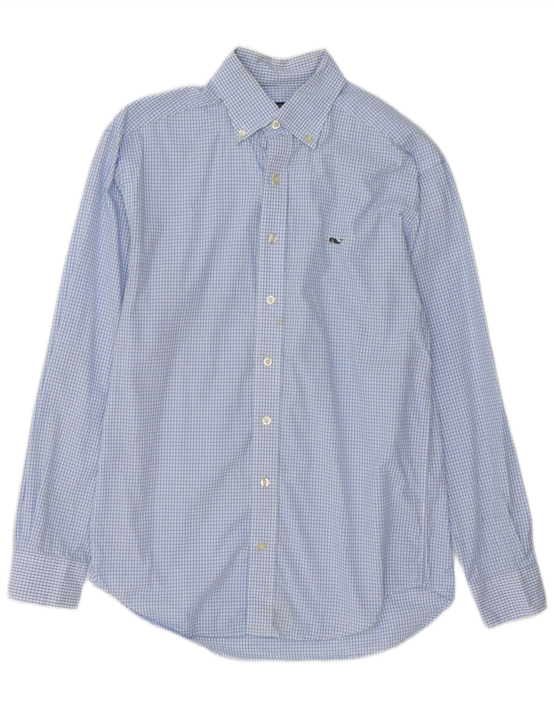 Camisa masculina Vineyard Vines pequena xadrez azul de algodão