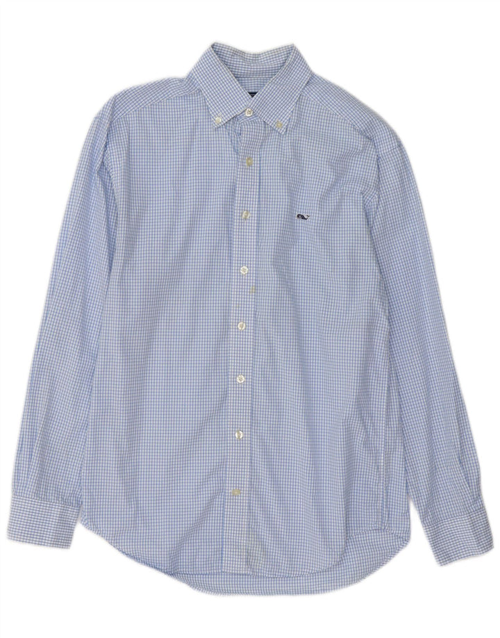 Camisa masculina Vineyard Vines pequena xadrez azul de algodão