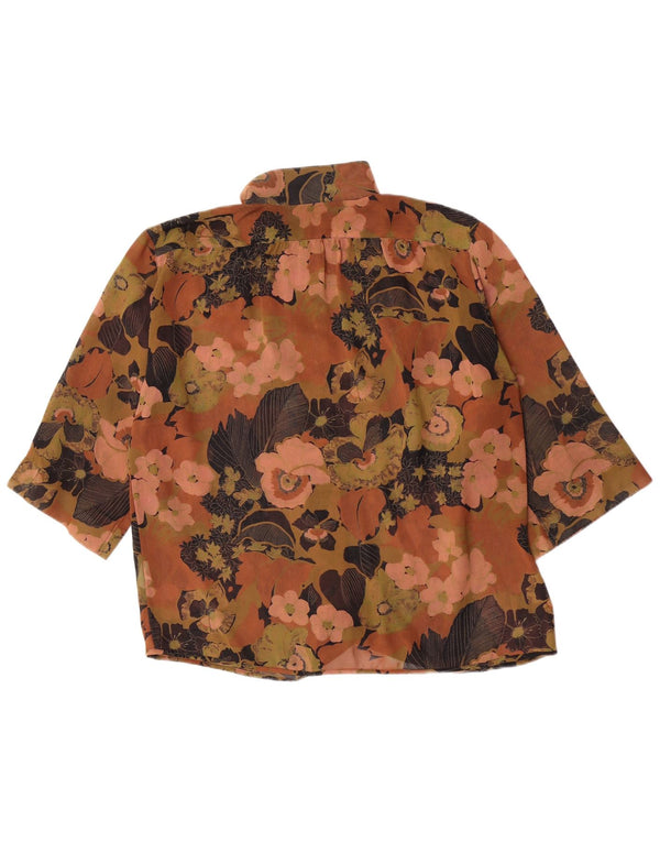 Felicia Blusa feminina oversized manga 3/4 IT 38 XS marrom floral
