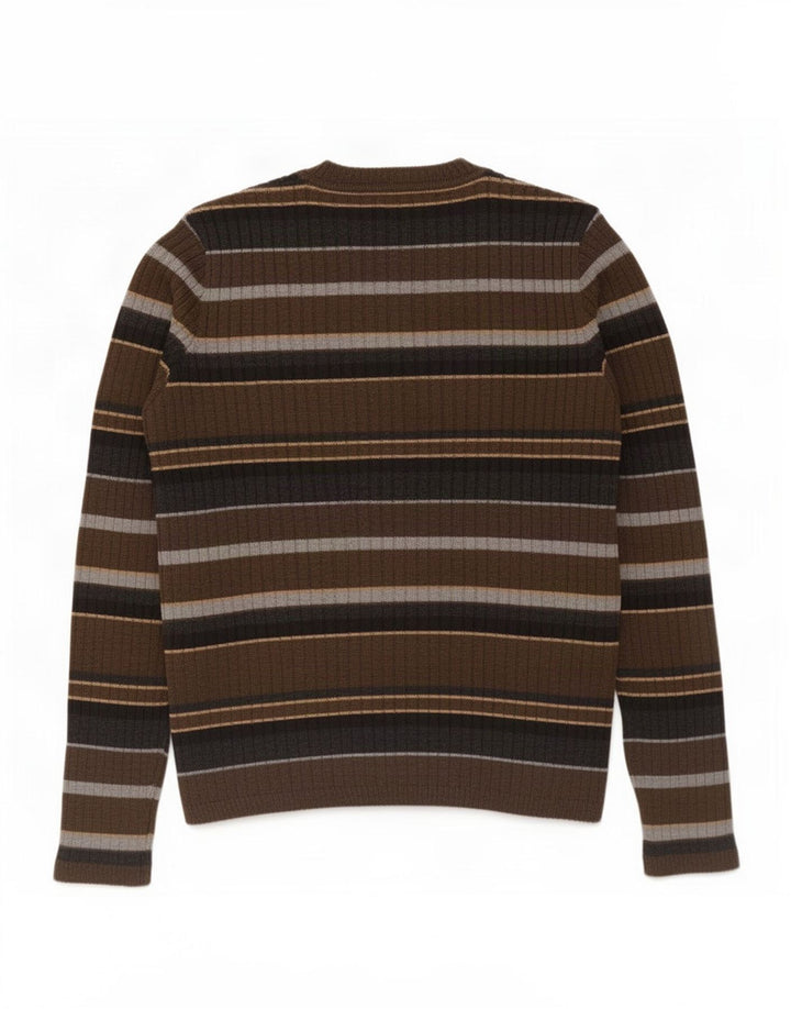 Zara Suéter masculino com gola redonda, grande lã listrada marrom