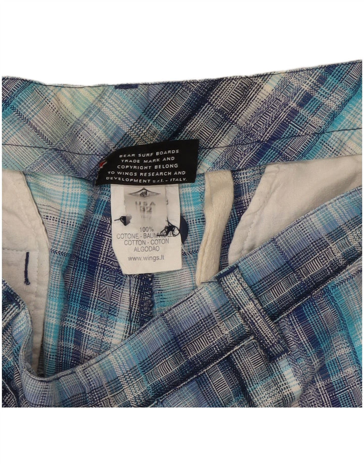 Shorts cargo masculino Bear W32 algodão xadrez azul médio