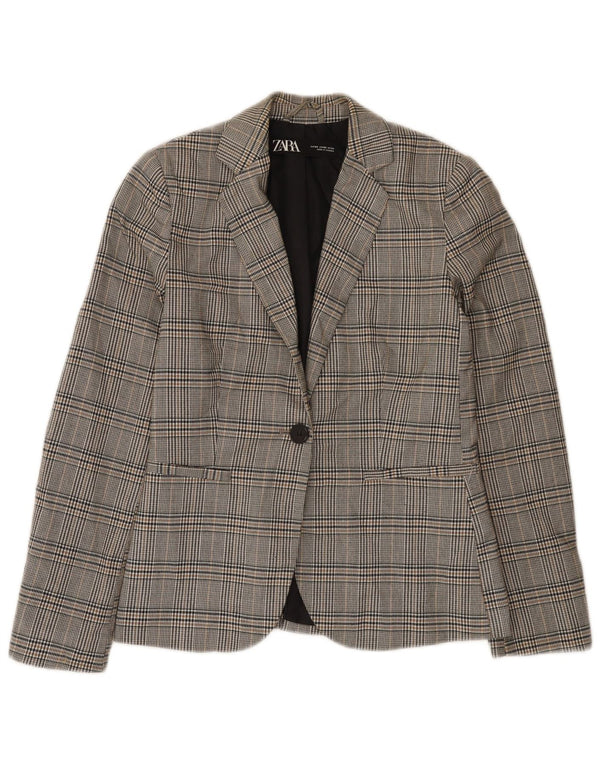 Jaqueta blazer feminina Zara com 1 botão EU 34 2XS cinza xadrez poliéster