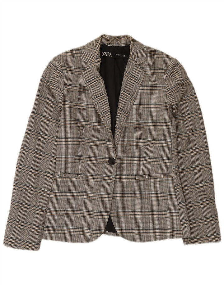 Jaqueta blazer feminina Zara com 1 botão EU 34 2XS cinza xadrez poliéster