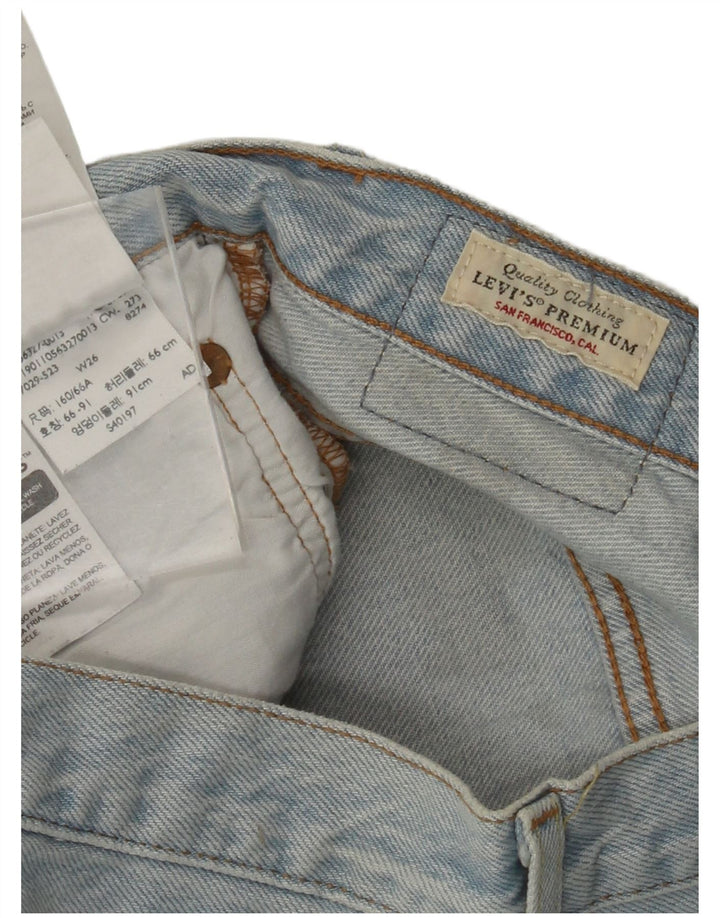 Shorts jeans feminino LEVI'S 501 de cintura alta W26 pequeno algodão azul