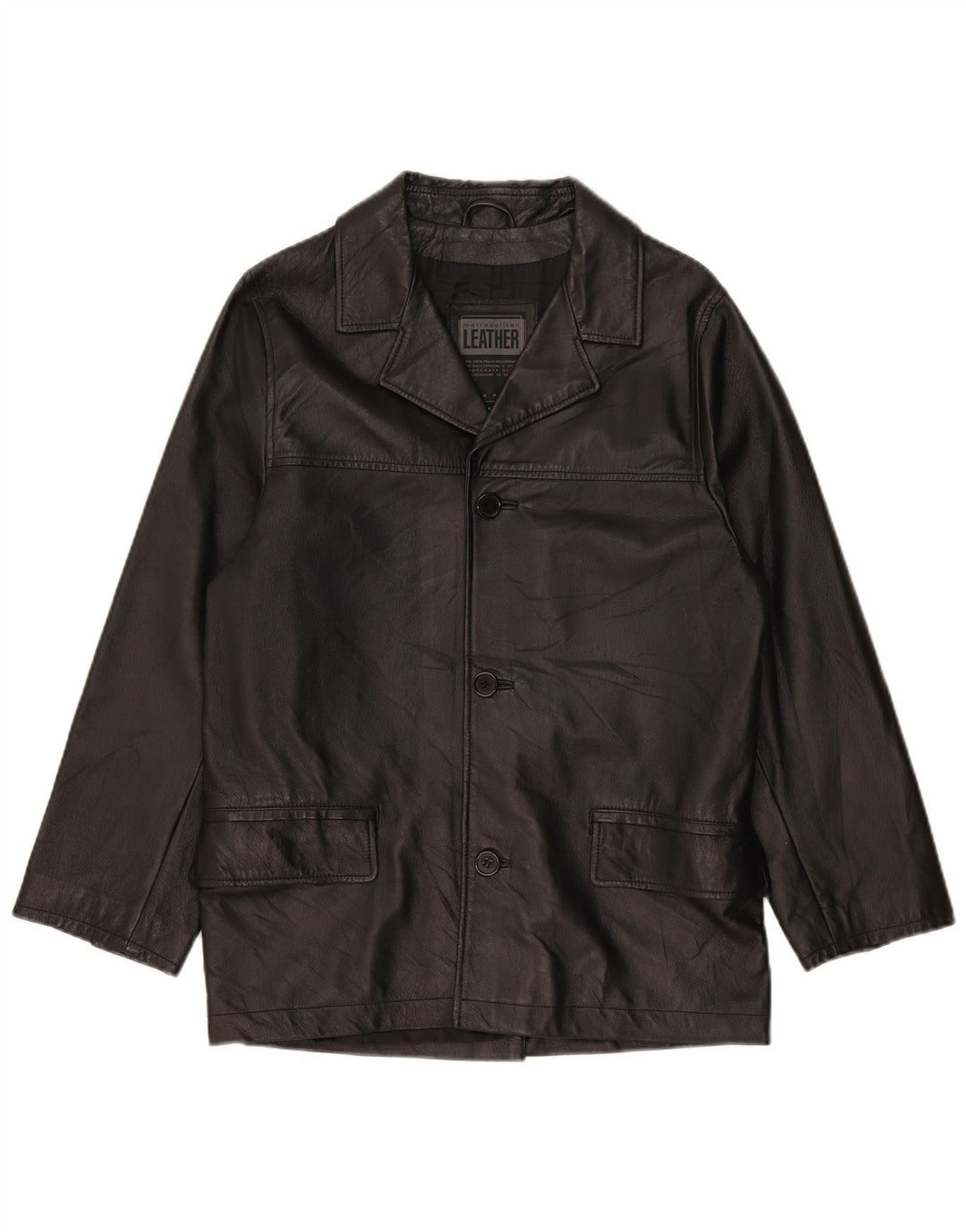 Jaqueta blazer masculina de couro com 3 botões Metropolitan IT 48 couro preto médio