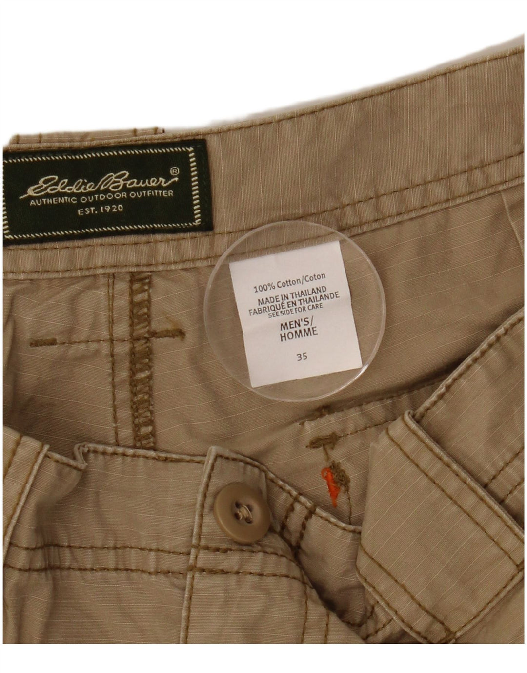 EDDIE BAUER Shorts cargo masculino W35 grande algodão bege