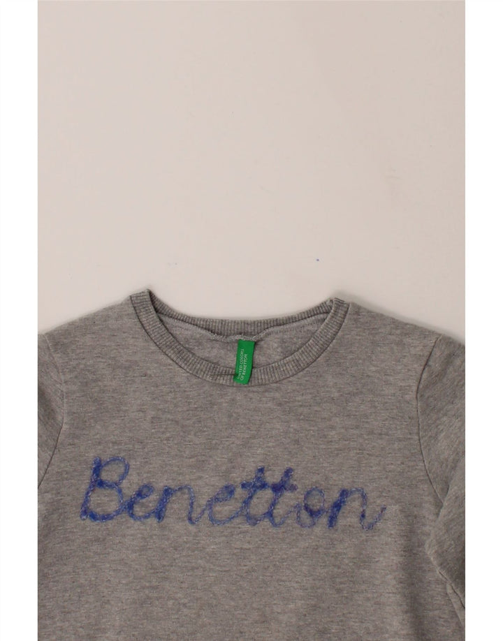 BENETTON Girls Graphic Sweatshirt Jumper 3-4 Years Grey Cotton Vintage Benetton and Second-Hand Benetton from Messina Hembry 