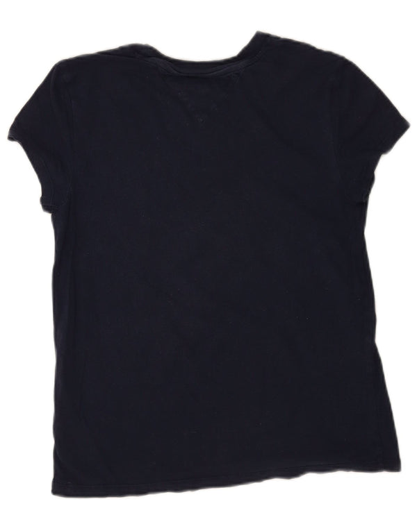 Tommy Hilfiger Camiseta feminina gráfica Top Reino Unido 10 pequeno algodão azul marinho