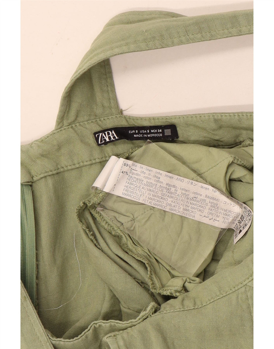 Zara Macacão feminino shorts pequeno W28 linho cáqui