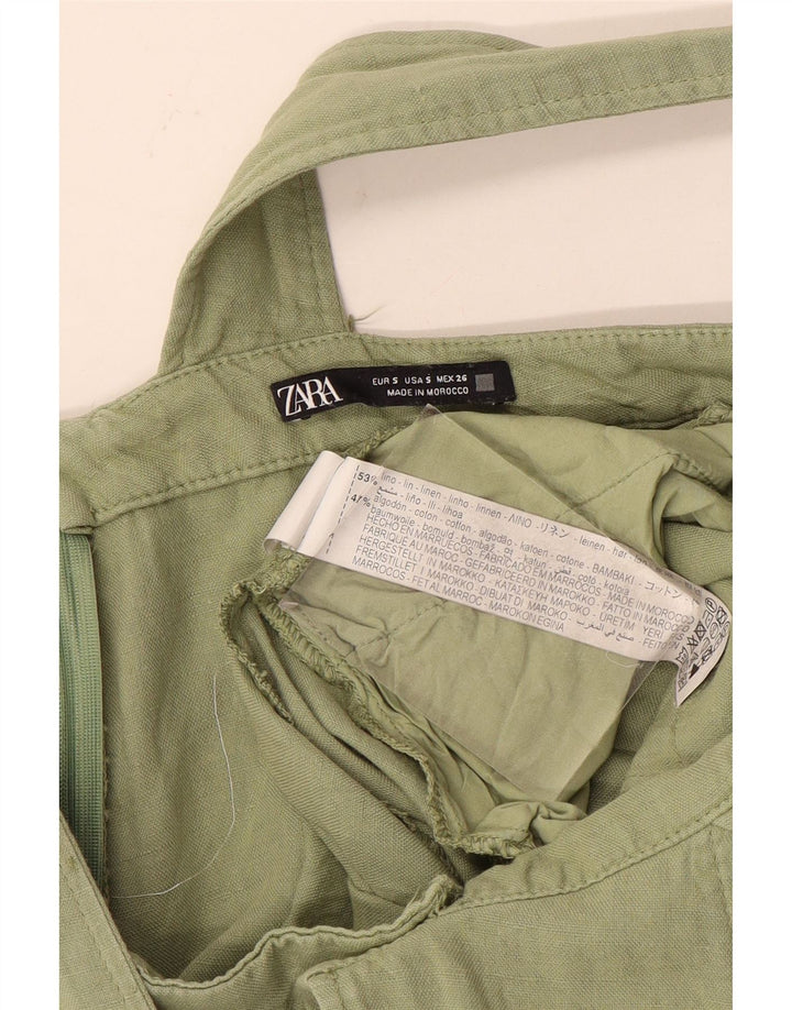 Zara Macacão feminino shorts pequeno W28 linho cáqui