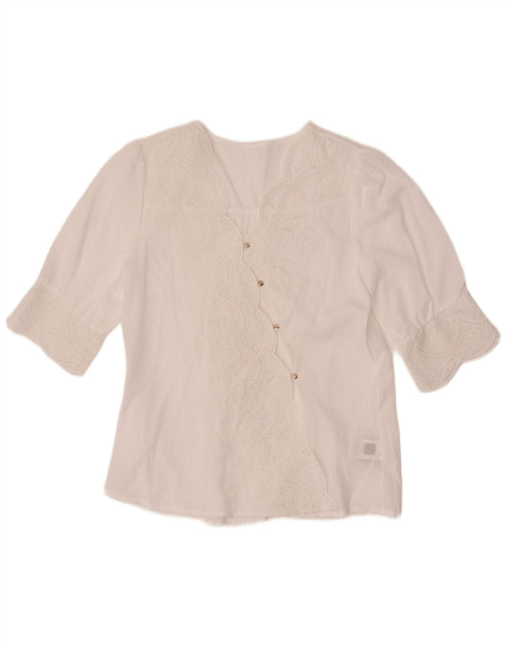 Blusa feminina de manga curta Shein Reino Unido 14 poliéster floral branco médio