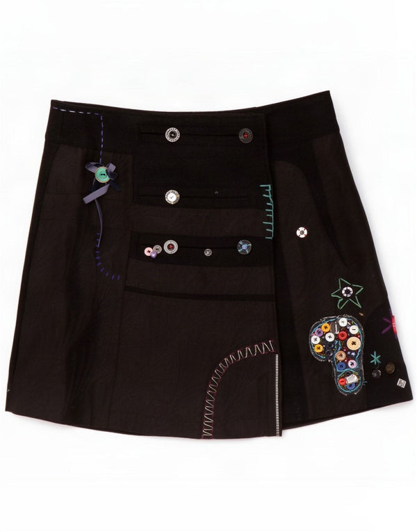 Desigual Womens Graphic Mini Wrap Saia EU 40 Médio W32 Viscose Preta